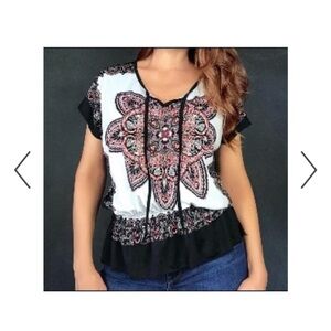 Claudia Richard Vintage Black and White Paisley Blouse